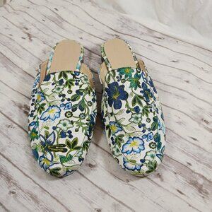 MUSSI Women's Slip-on Shoes Flats Mules Green Blue White Floral Size 39 / 8.5